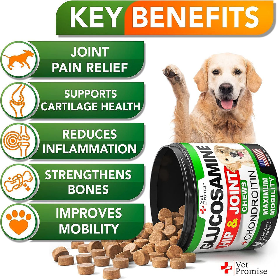 Glucosamine for Dogs Hip and Joint Supplement. 120 Mobility Chews